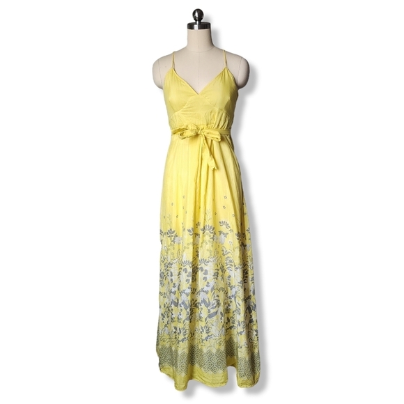 HOUSE OF DAGMAR Butter Yellow Floral Maxi Dress Lightweight Airy Summer Size L - Picture 1 of 13